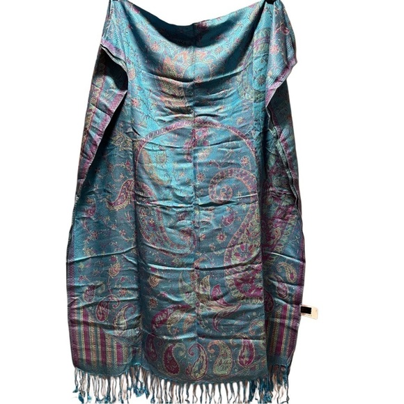 Elegant Shawl in Sky Blue with Purple- Versatile Wrap, Scarf, Veil Soft & Cozy - Picture 5 of 15